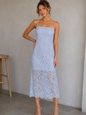 Gap Pastel Light Baby Blue Ethereal Lace Spring Midi Dress Fairycore Dreamy XS